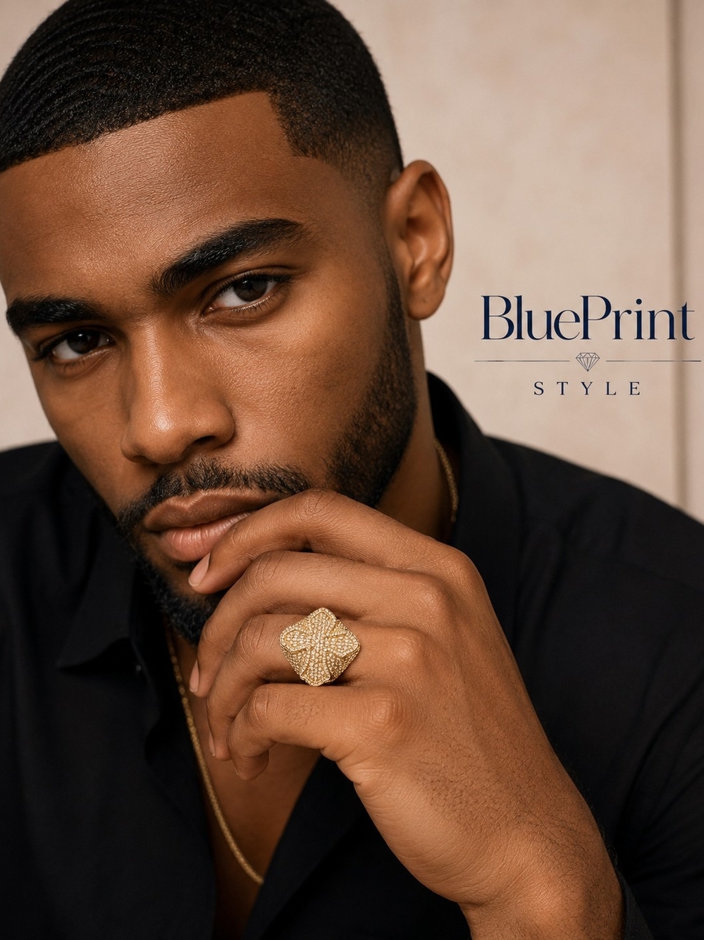 Gold Pave Statement Ring - Men